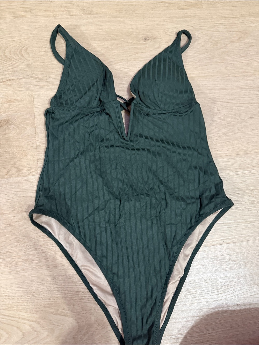 Shade & Shore Deep Green Ribbed One-Piece Swimsuit